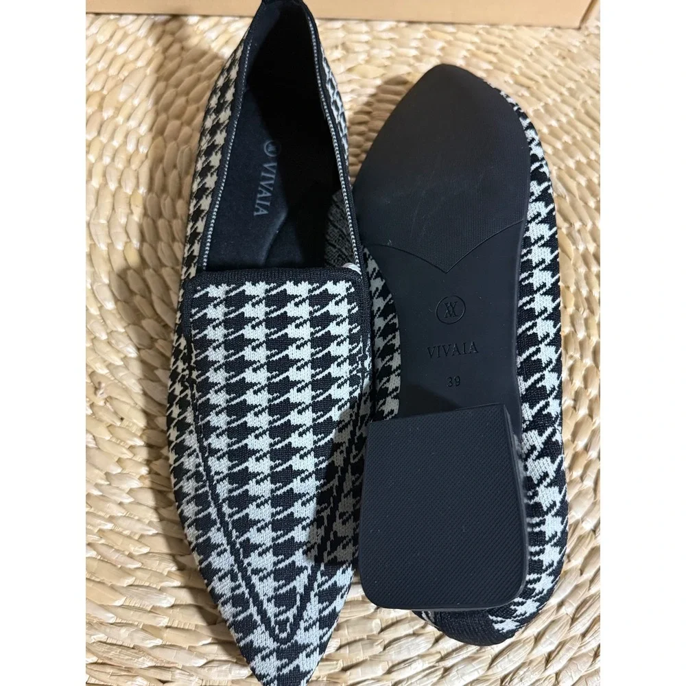 VIVAIA Houndstooth Pointed Toe‎ Knit Loafers Low Heel Size EU/39 US/8 NWT